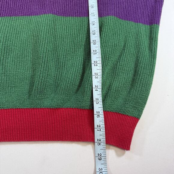 Lands End Vtg 90s Button Henley Cotton Sweater Color Block Made USA Mens L - Picture 8 of 9